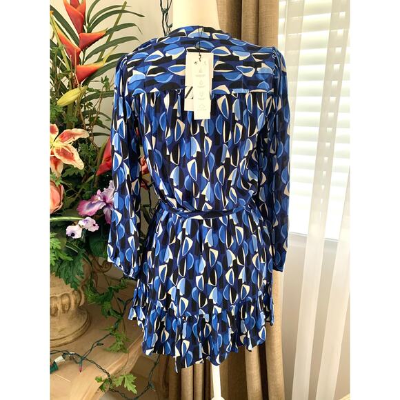 Zara Geometric PRINTED SHORT DRESS with Belt Tie in Blue - Picture 10 of 13